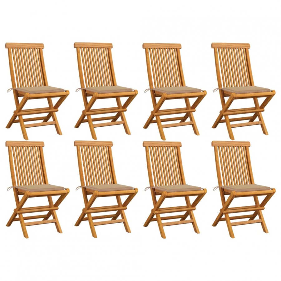 Chaises de jardin et coussins beige lot de 8 Bois teck massif