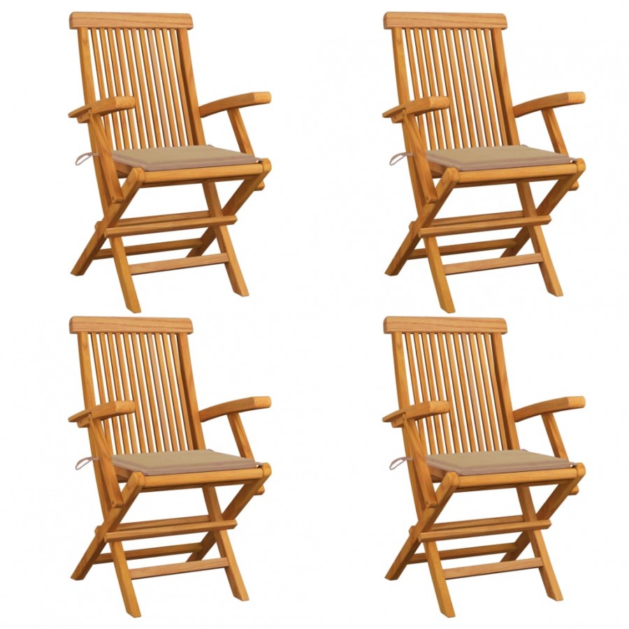 Chaises de jardin et coussins beige lot de 4 Bois teck massif