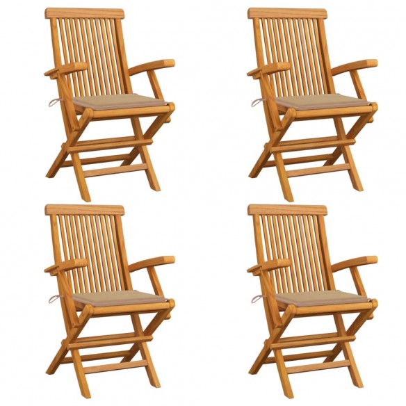 Chaises de jardin et coussins beige lot de 4 Bois teck massif