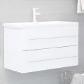 Armoire d'évier avec lavabo intégré Blanc Aggloméré