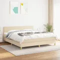 cadre de lit avec matelas Crème 160x200 cm Tissu