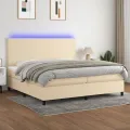 cadre de lit et matelas et LED Crème 200x200cm Tissu