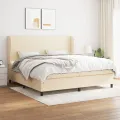 cadre de lit avec matelas Crème 200x200 cm Tissu