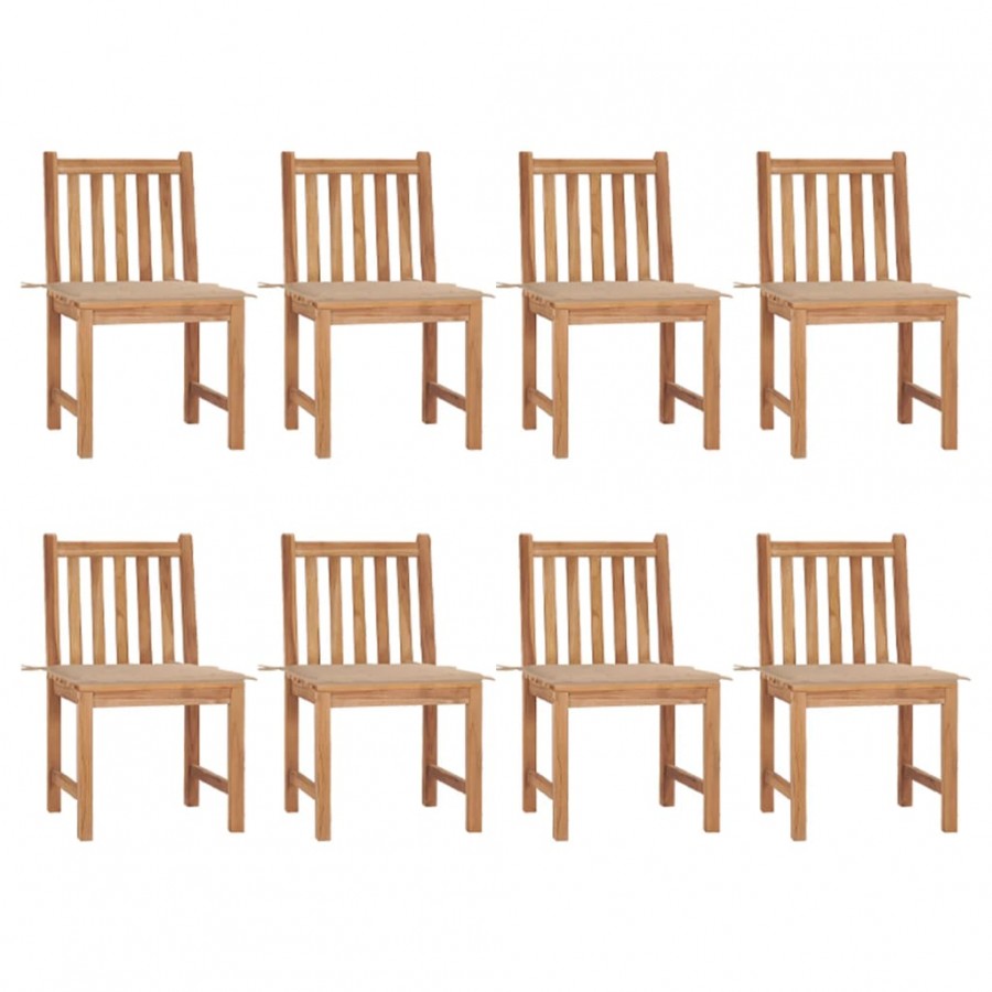 Chaises de jardin lot de 8 avec coussins Bois de teck massif