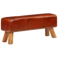 Banc de bok de gymnastique marron 110 cm cuir véritable et bois