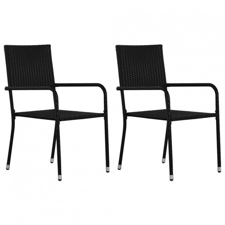 Chaise à dîner de jardin empilable lot de 2 noir résine tressée