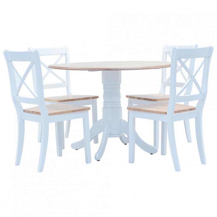 Ensemble de salle à manger 5 pcs Bois d'hévéa Blanc et marron