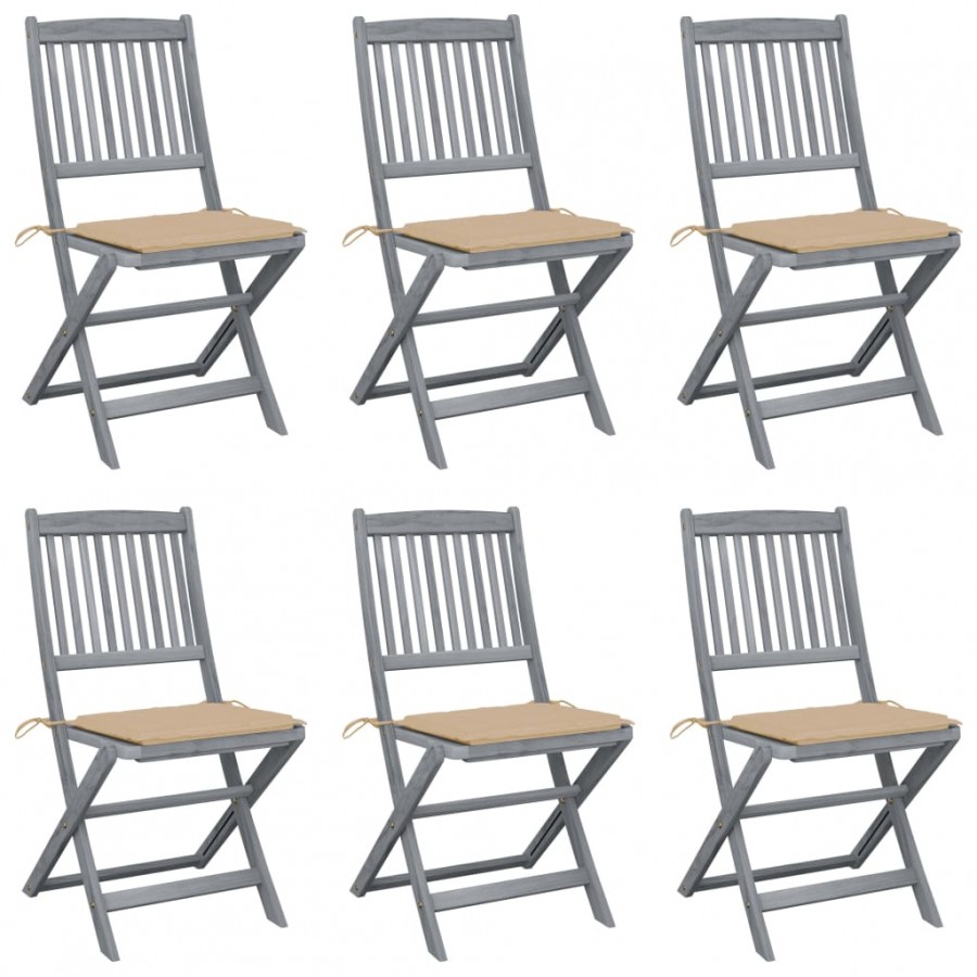 Chaises pliables d'extérieur lot de 6 et coussins Bois d'acacia