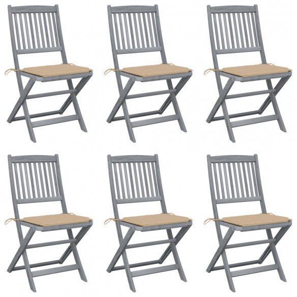 Chaises pliables d'extérieur lot de 6 et coussins Bois d'acacia