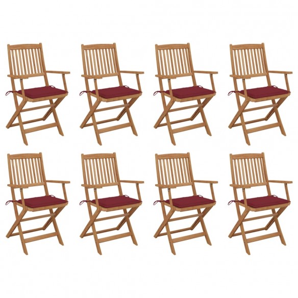 Chaises pliables d'extérieur et coussins lot de 8 Bois d'acacia