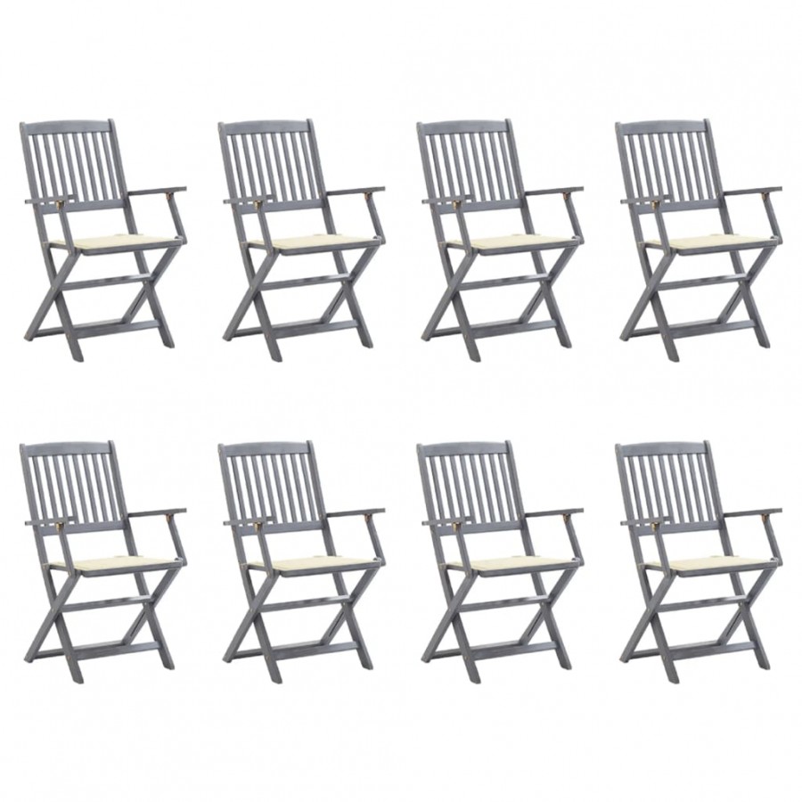 Chaises pliables d'extérieur lot de 8 et coussins Bois d'acacia