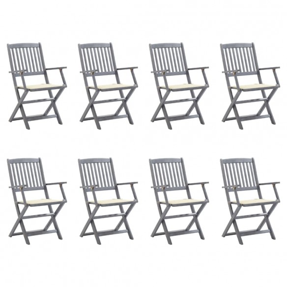 Chaises pliables d'extérieur lot de 8 et coussins Bois d'acacia