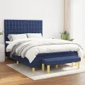 cadre de lit avec matelas Bleu 140x200 cm Tissu