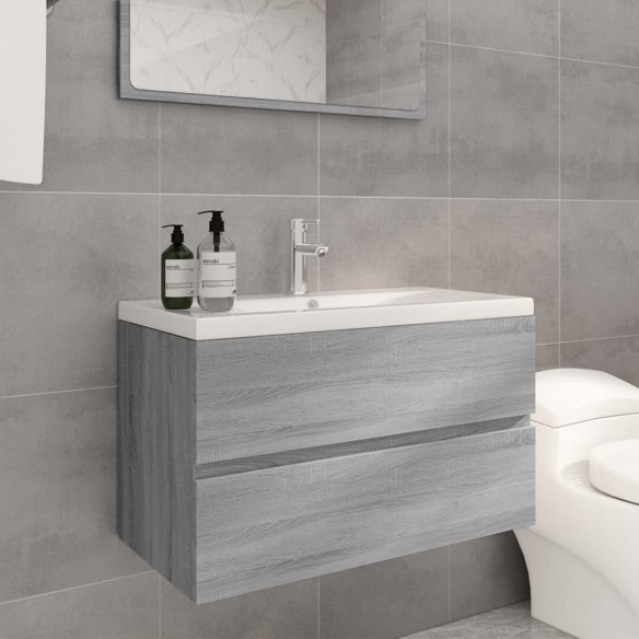 Meuble lavabo avec bassin intégré Sonoma gris Bois d'ingénierie