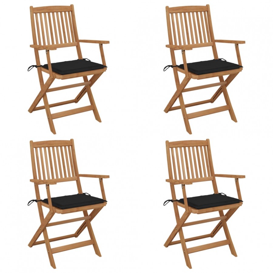 Chaises pliables de jardin lot de 4 avec coussins Bois d'acacia