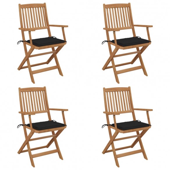 Chaises pliables de jardin lot de 4 avec coussins Bois d'acacia