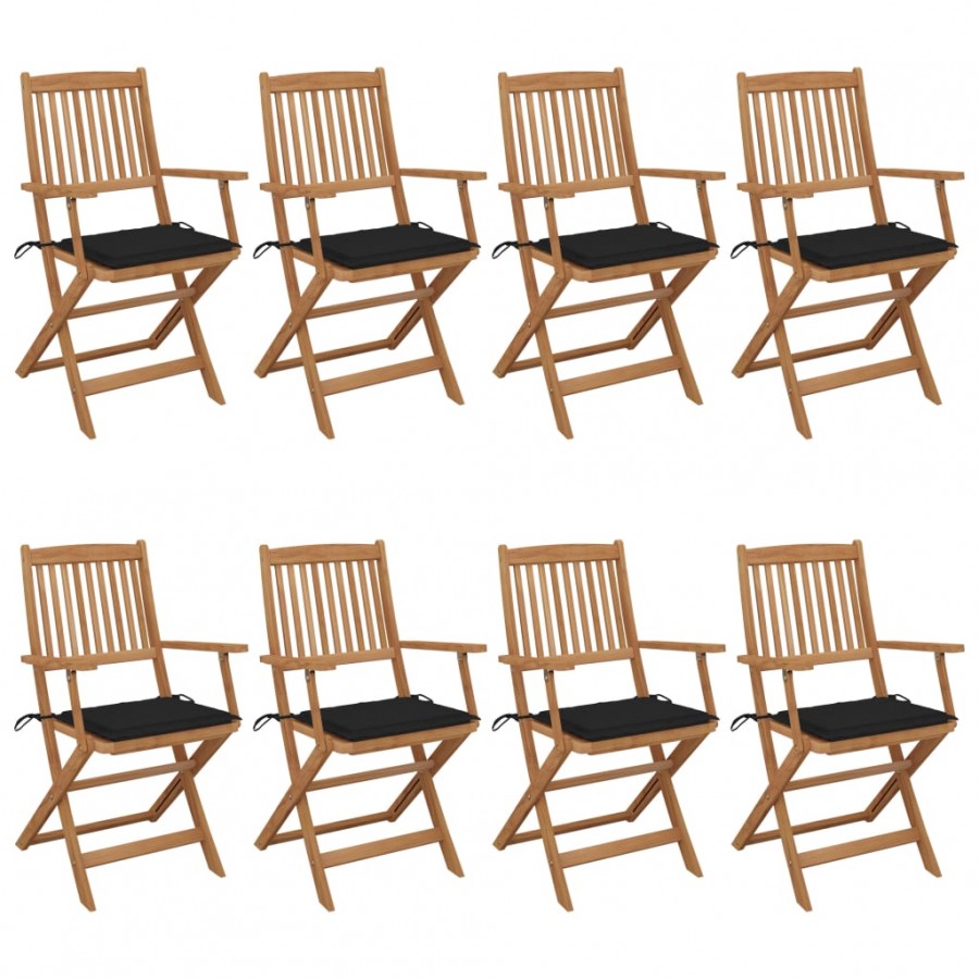 Chaises pliables de jardin lot de 8 avec coussins Bois d'acacia