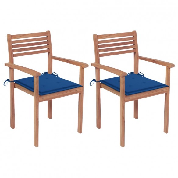 Chaises de jardin lot de 2 avec coussins bleu royal Teck massif