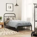Cadre de lit métal sans matelas avec tête de lit noir 90x190 cm
