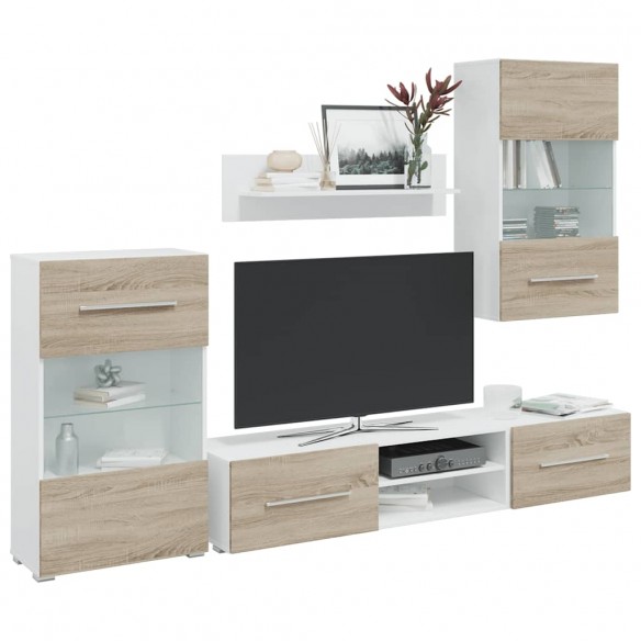 Meubles TV avec lumière LED 5pcs chêne sonoma bois d'ingénierie