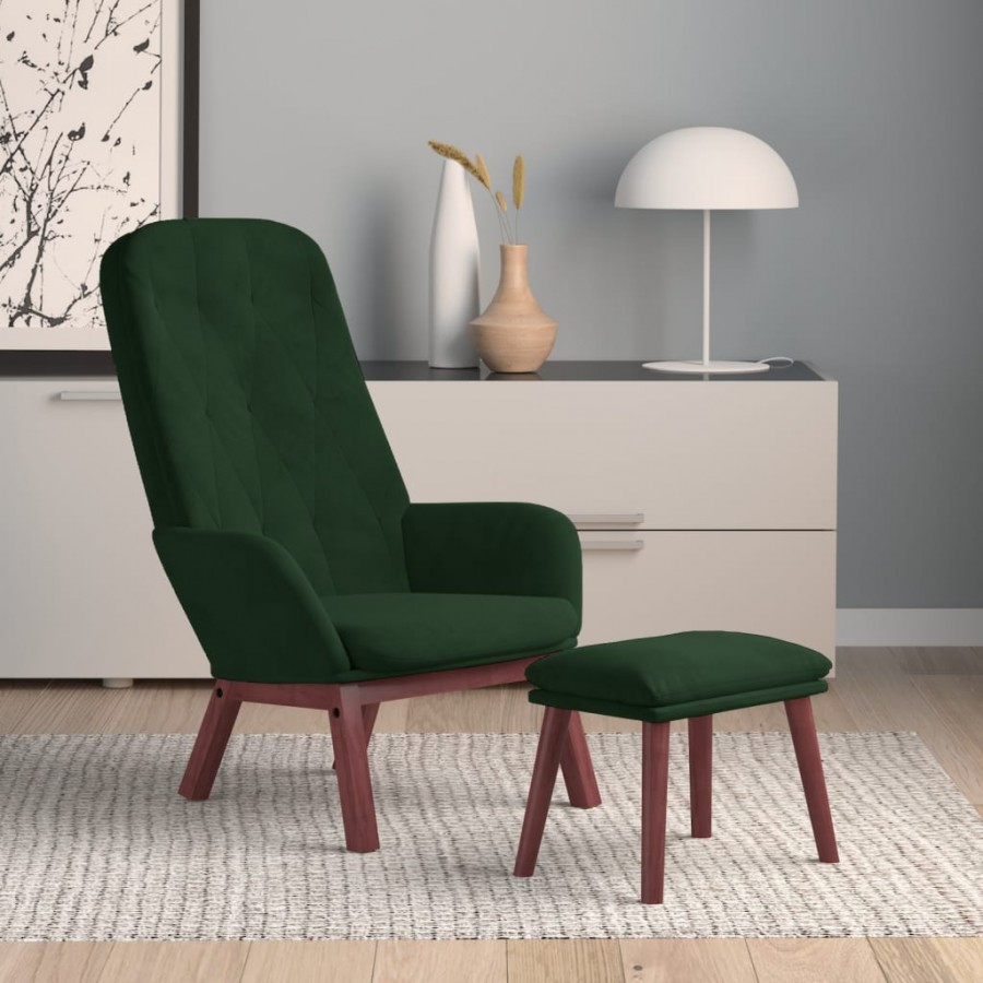 Chaise de relaxation avec repose-pied Vert foncé Velours