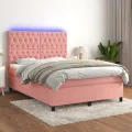 cadre de lit matelas et LED Rose 140x200 cm Velours