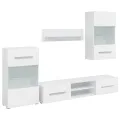 Meubles TV 5 pcs avec lumière LED blanc mat bois d'ingénierie