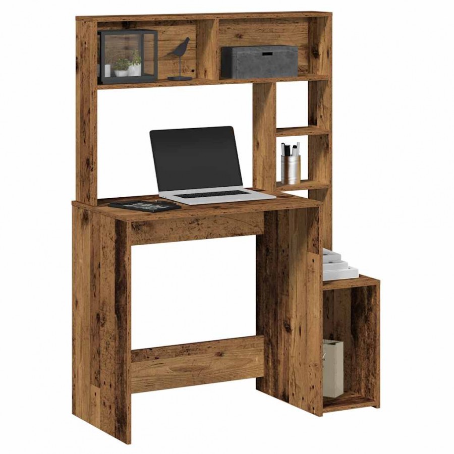 Bureau avec étagères vieux bois 100x45x140 cm bois d'ingénierie