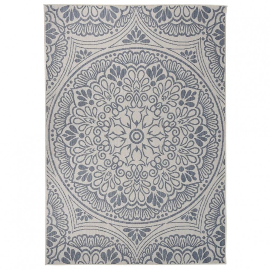 Tapis à tissage plat d'extérieur 160x230 cm Motif bleu