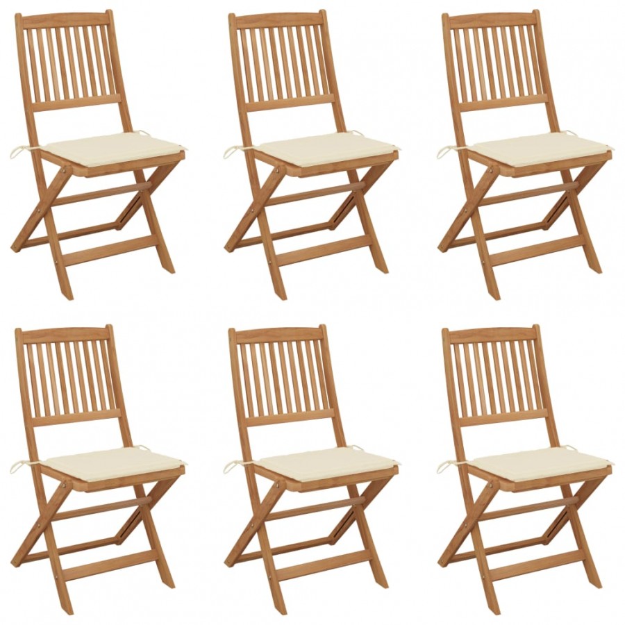 Chaises pliables de jardin lot de 6 avec coussins Bois d'acacia