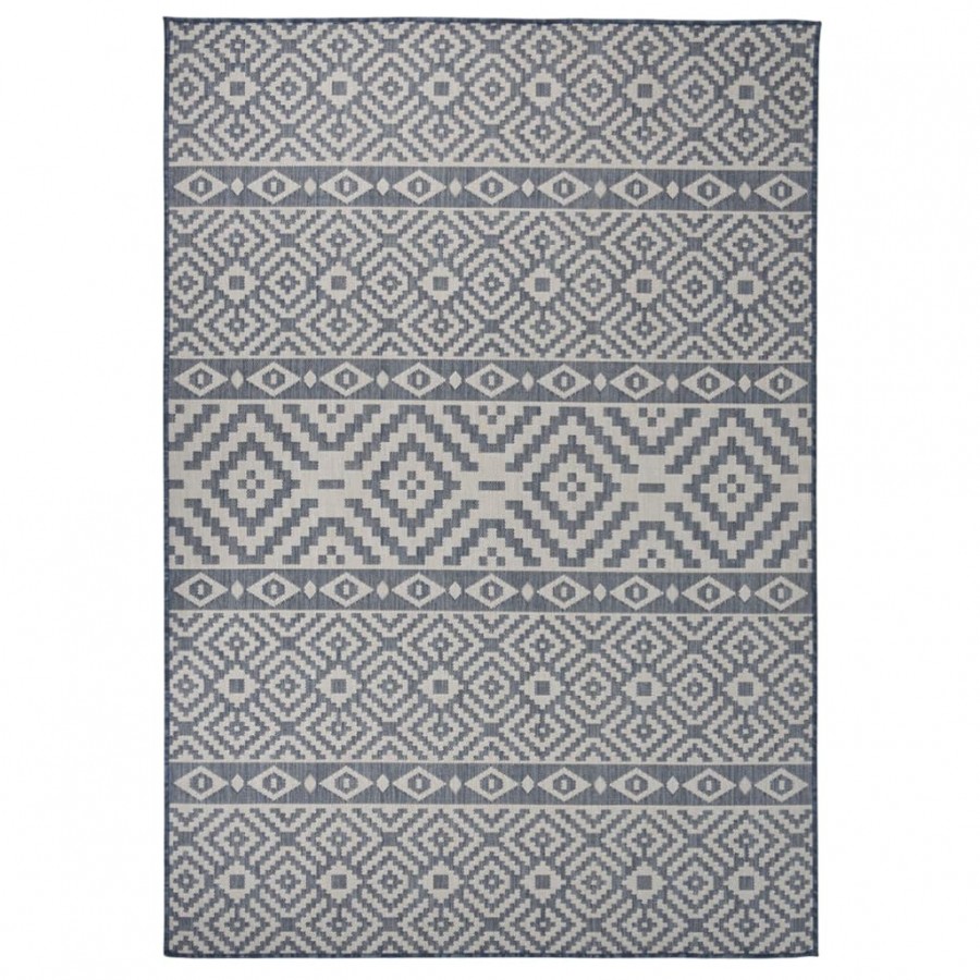 Tapis à tissage plat d'extérieur 160x230 cm Rayures bleues