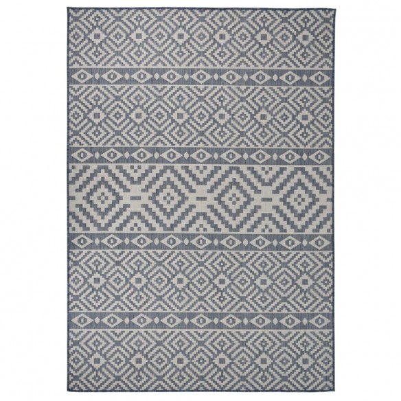 Tapis à tissage plat d'extérieur 160x230 cm Rayures bleues