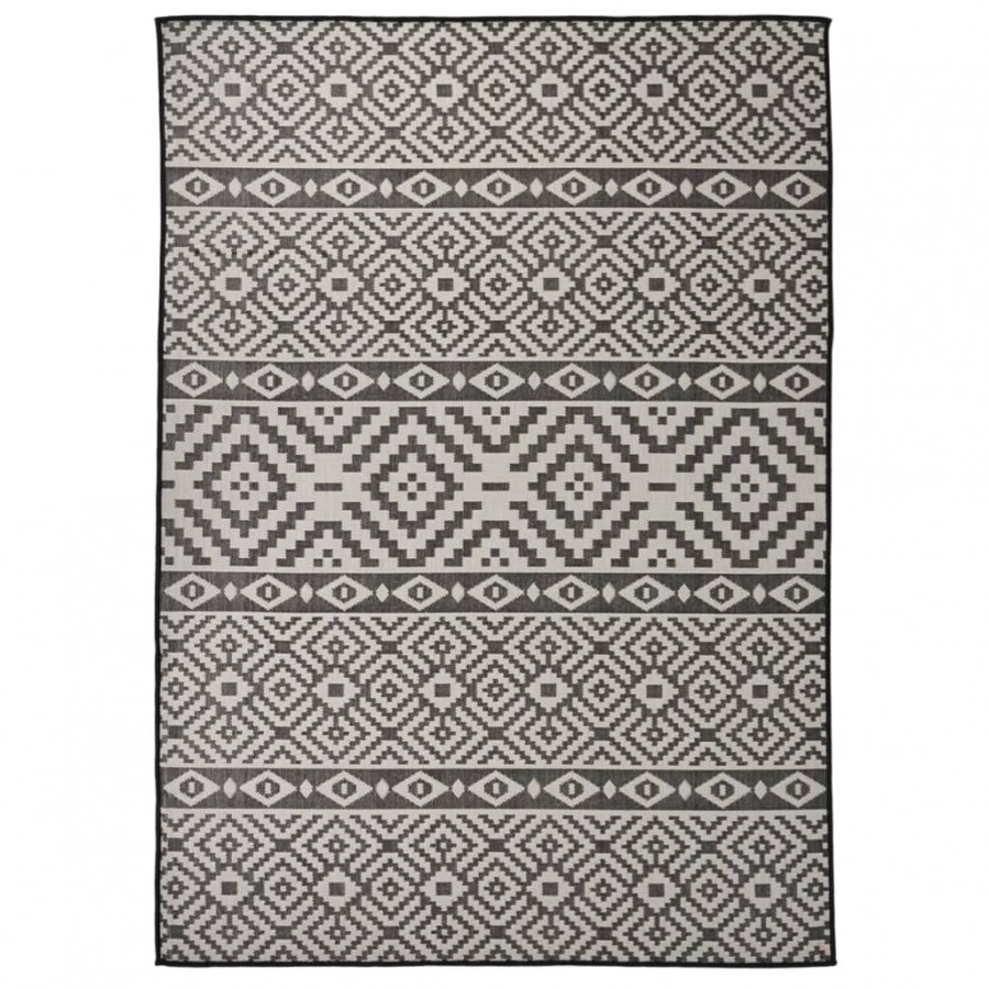 Tapis à tissage plat d'extérieur 120x170 cm Rayures noires