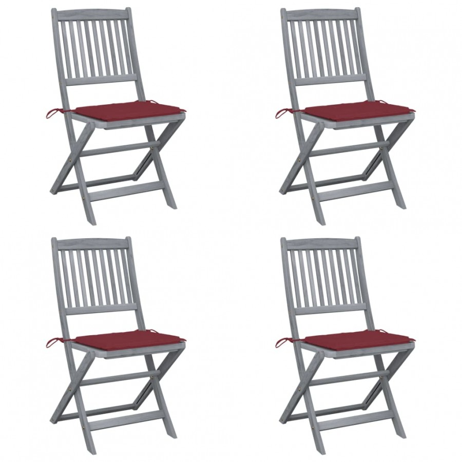 Chaises pliables d'extérieur lot de 4 et coussins Bois d'acacia