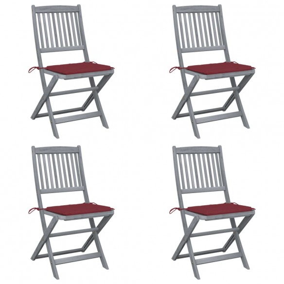 Chaises pliables d'extérieur lot de 4 et coussins Bois d'acacia