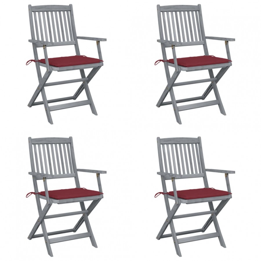 Chaises pliables d'extérieur lot de 4 et coussins Bois d'acacia