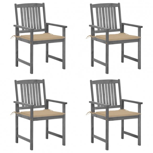 Chaises de jardin et coussins lot de 4 Gris Bois acacia massif