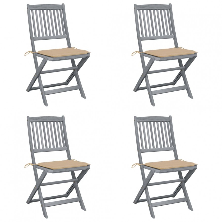 Chaises pliables d'extérieur lot de 4 et coussins Bois d'acacia