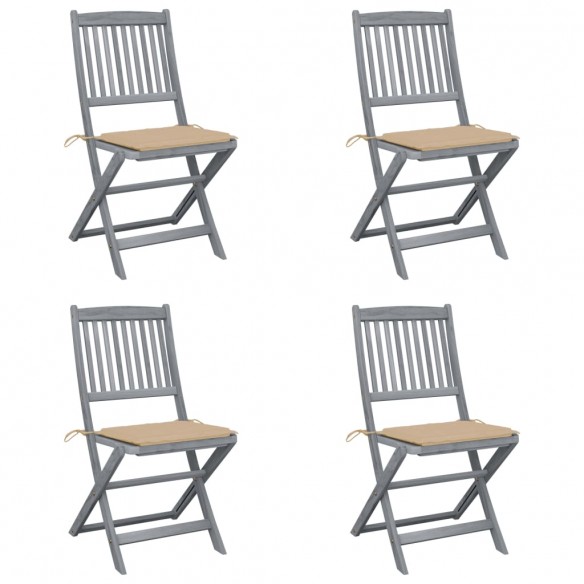 Chaises pliables d'extérieur lot de 4 et coussins Bois d'acacia