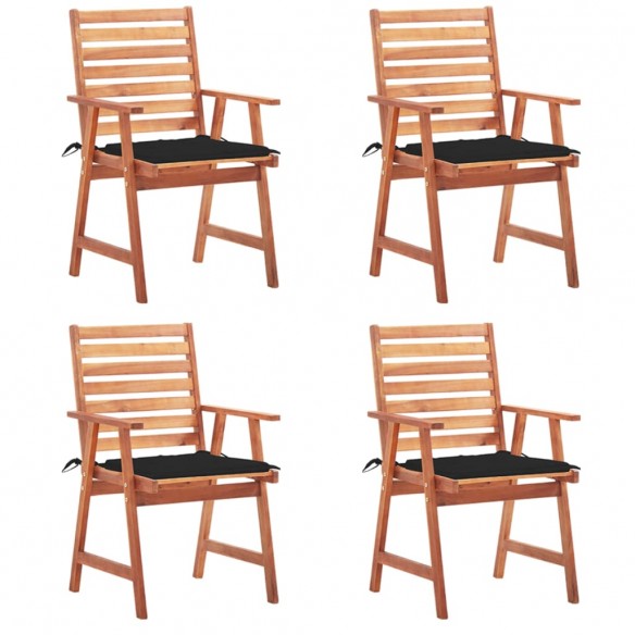 Chaises à manger d'extérieur lot de 4 et coussins Acacia massif