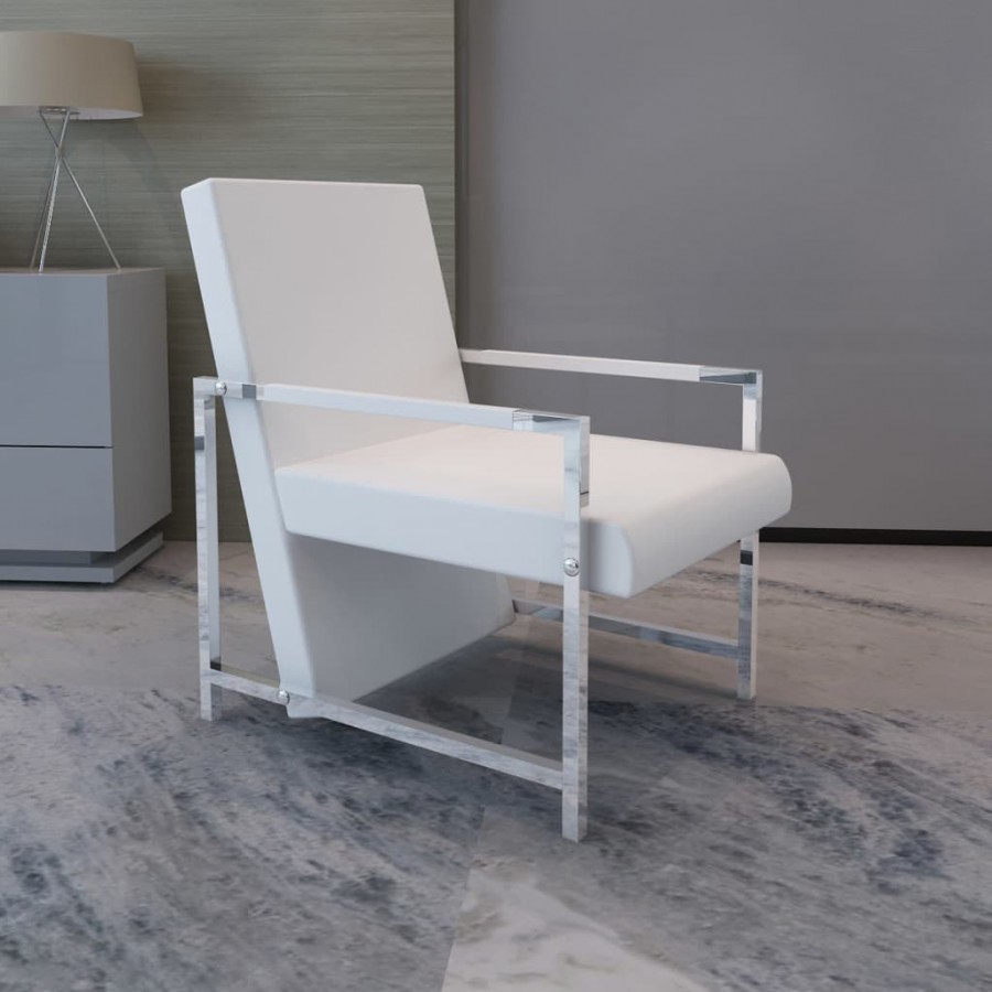 Fauteuil avec pieds chromés Blanc Similicuir