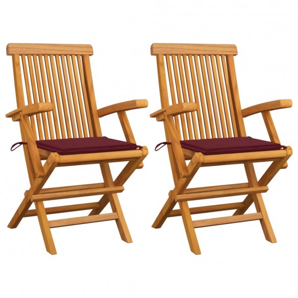 Chaises de jardin coussins rouge bordeaux lot de 2 Teck massif