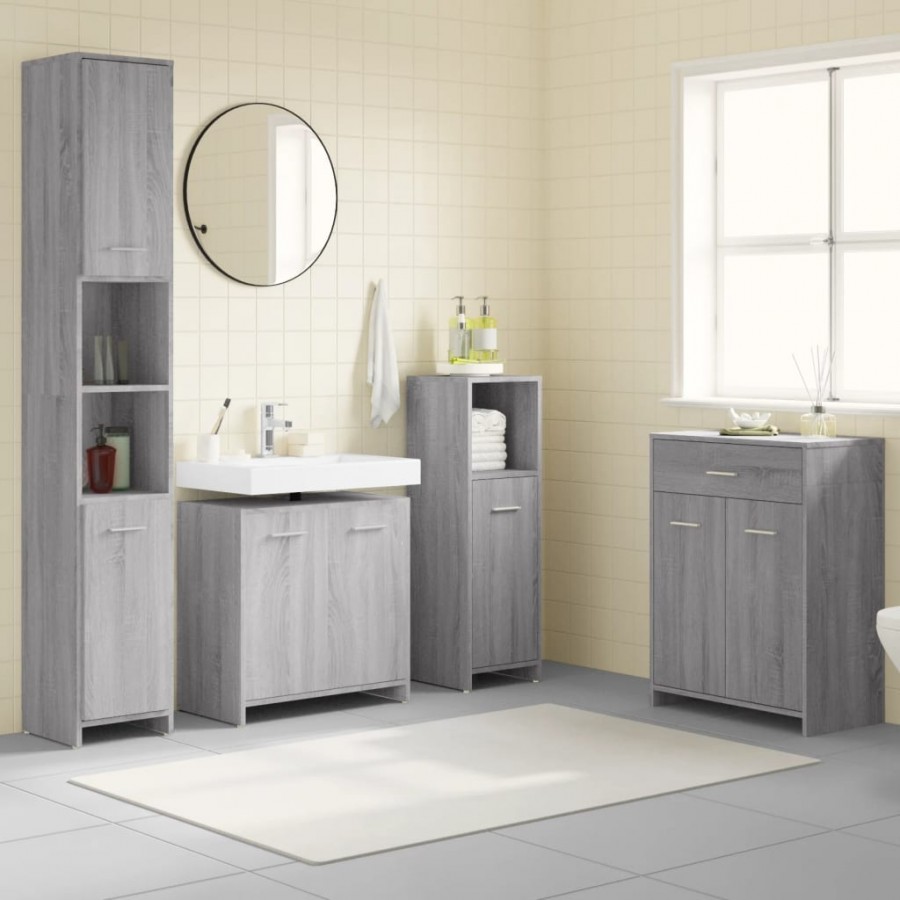 Ensemble de meubles de salle de bain 4 pcs Sonoma gris