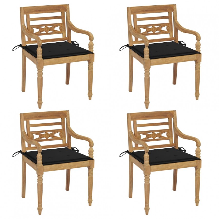 Chaises Batavia avec coussins lot de 4 Bois de teck solide