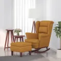 Chaise à bascule avec pieds en bois et tabouret Marron Velours