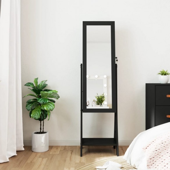 Armoire à bijoux miroir avec lumières LED sur pied noir