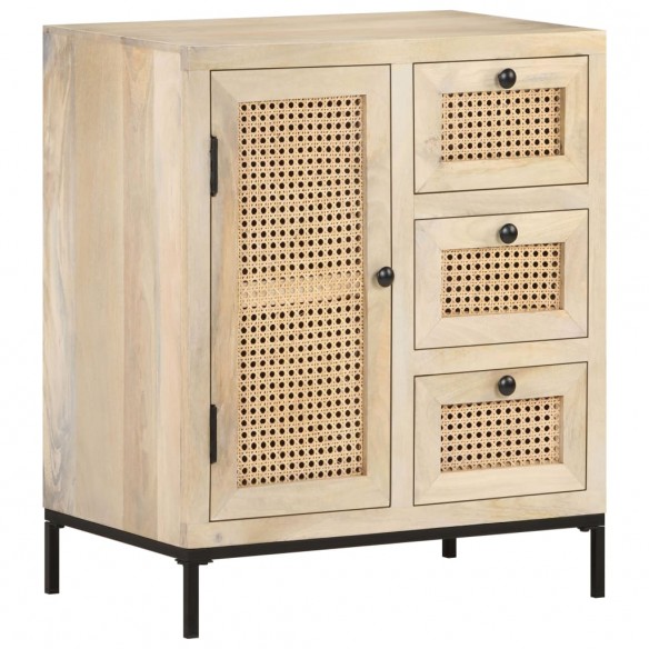 Buffet 60x35x70 cm Bois de manguier massif et canne naturelle