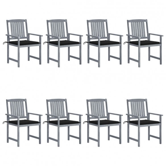 Chaises de jardin et coussins lot de 8 Bois acacia solide Gris