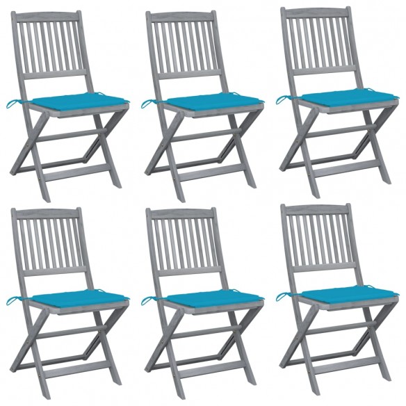 Chaises pliables d'extérieur lot de 6 et coussins Bois d'acacia