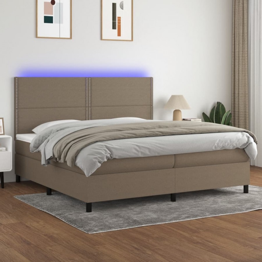 Sommier à lattes de lit et matelas et LED Taupe 200x200cm Tissu